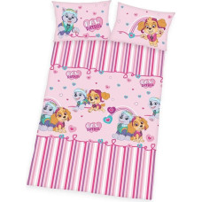 Kokvilnas gultas veļa 100x135 Paw Patrol Paw 0361 rozā svītras gultai