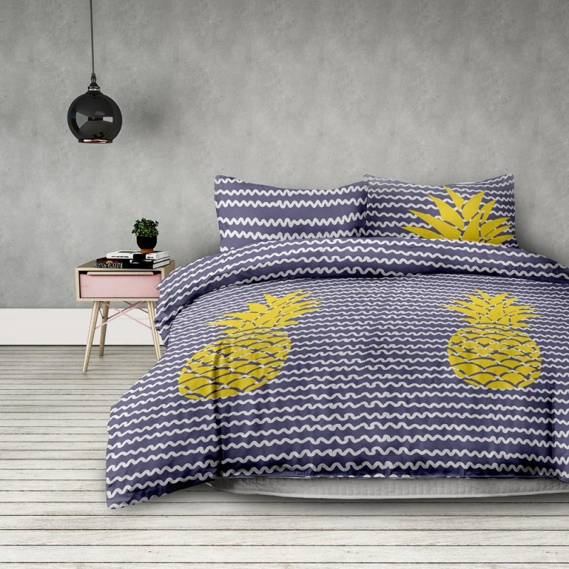 Decoking Mikrošķiedras gultas veļa 160x200 ananāsi violeti dzelteni Pineapple Basic