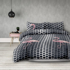 Decoking Mikrošķiedras gultas veļa 200x220 Flamingos tumši zila rozā Flamingodark Basic