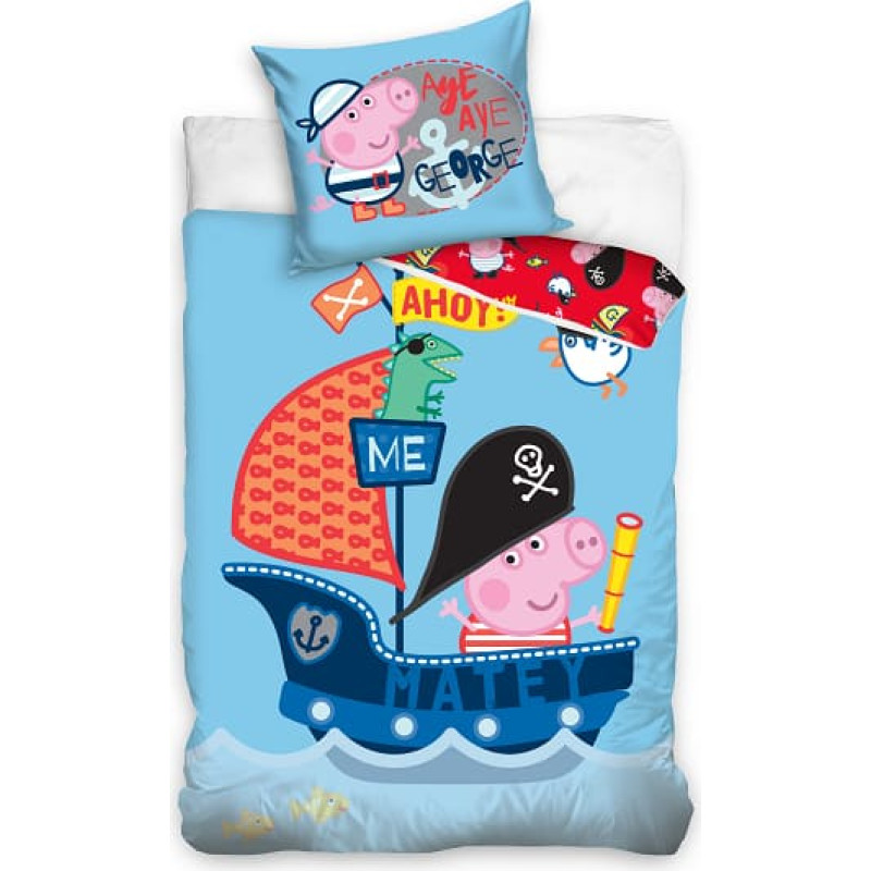 Kokvilnas gultas veļa 160x200 Peppa Pig George pirātu kapteinis pirātu kuģis 0075