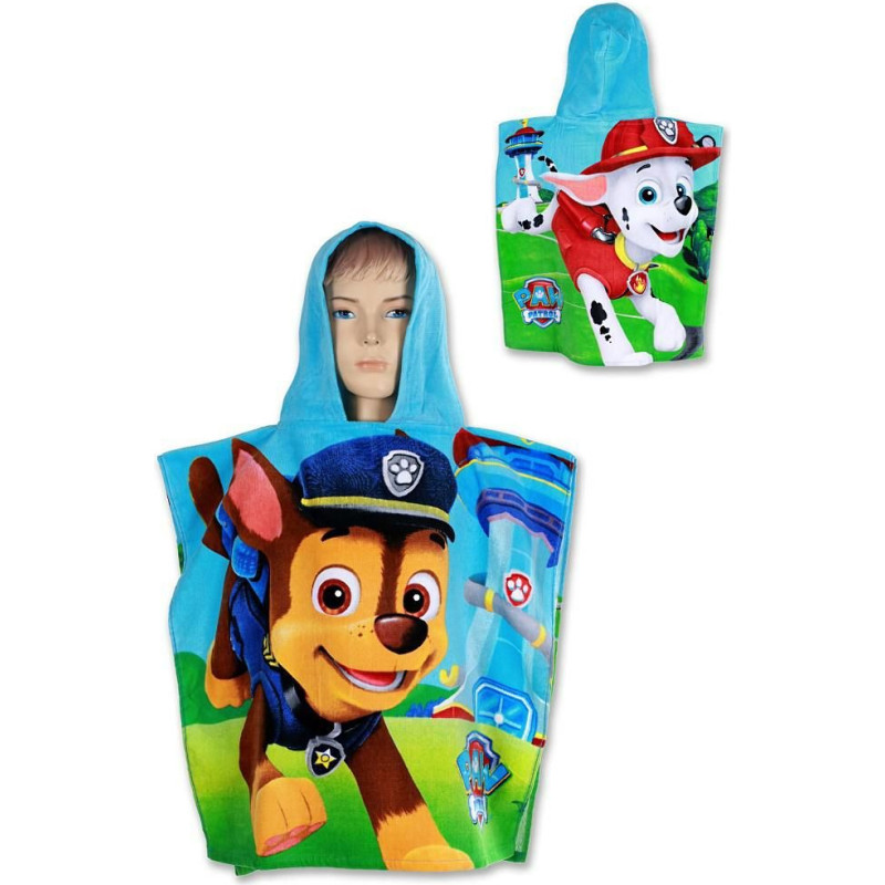 Pončo bērniem 55x110 Paw Patrol Paw 0767 Dogs Marshall Chase dvielis ar kapuci