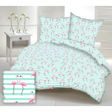 Kokvilnas gultasveļa 140x200 1663E balti flamingo rozā piparmētru svītras