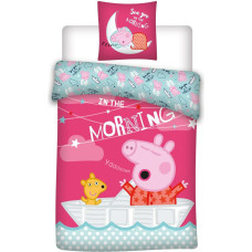 Kokvilnas gultas veļa 140x200 Peppa Pig 6291 rozā laiva In the Morning