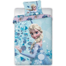 Kokvilnas gultas veļa 140x200 Frozen 5496 Frozen Elsa Anna zilas sniegpārslas zvaigznes