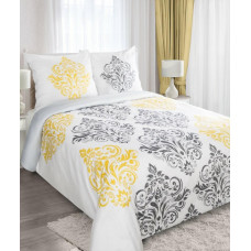 Satīna gultasveļa 220x200 Lila balta tērauda dzeltena glamūra ornamenti