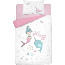 Kokvilnas gultasveļa 90x120 Nāriņa balts rozā delfīns 3147A 9896