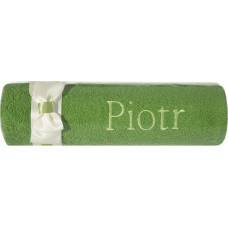 Dvielis ar izšuvumu 50x90 Piotr zaļa krēmveida bantīte vārda dienas dāvanai