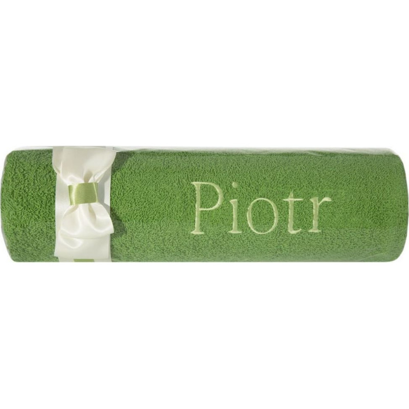 Dvielis ar izšuvumu 50x90 Piotr zaļa krēmveida bantīte vārda dienas dāvanai