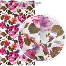 Gatavs aizkars 140x250 Zied rozā ziedi uz cilpām