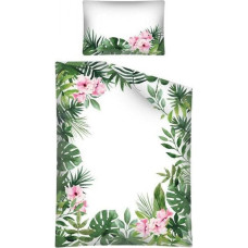 Bambusa gultasveļa 90x120 Lapas Monstera ziedi palmu zaļa rozā gultai 3046 A divpusēja