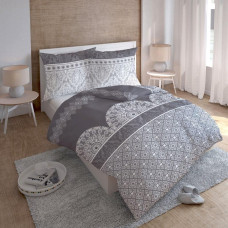 Satīna gultas veļa 160x200 Ornamenta austrumu grafīta pelēka balta 3086 B