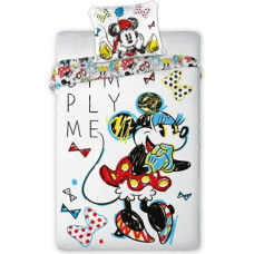 Kokvilnas gultas veļa 140x200 Mini Minnie Mouse bantes baltas krāsainas abpusējas 4522 spilvendrāna 70x90