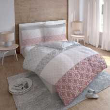Satīna gultas veļa 160x200 Maroka Marokas āboliņa koraļļi pelēks balts 3287 A Mājas satīns