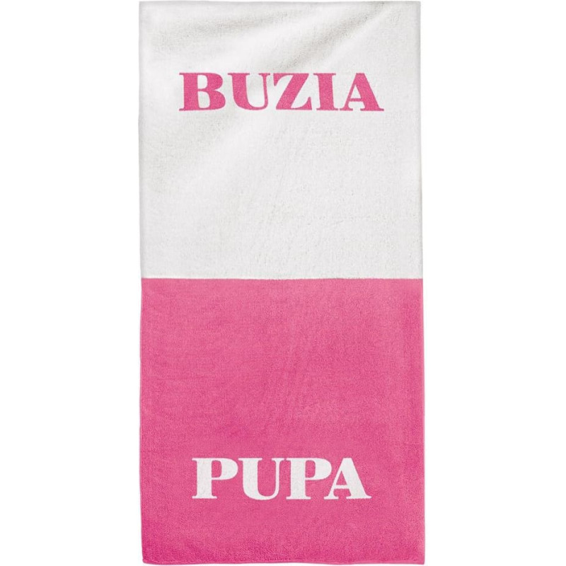 Dāvanā Buzia-Pupa dvielis 80x160 balti rozā, vannošanās rīks sievietēm