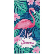 Pludmales dvielis 70x140 Flamingo monstera palmu lapas ziedi botāniski eksotiska jauniešu kokvilna 7310