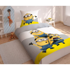 Kokvilnas gultasveļa 140x200 Minions Minions baltas dzeltenas svītras 3794