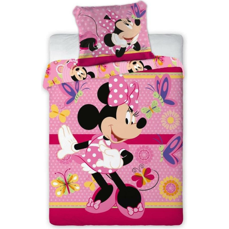 Kokvilnas gultas veļa 100x135 Mini Mouse rozā 6463 bērnu gultai Minnie Mouse