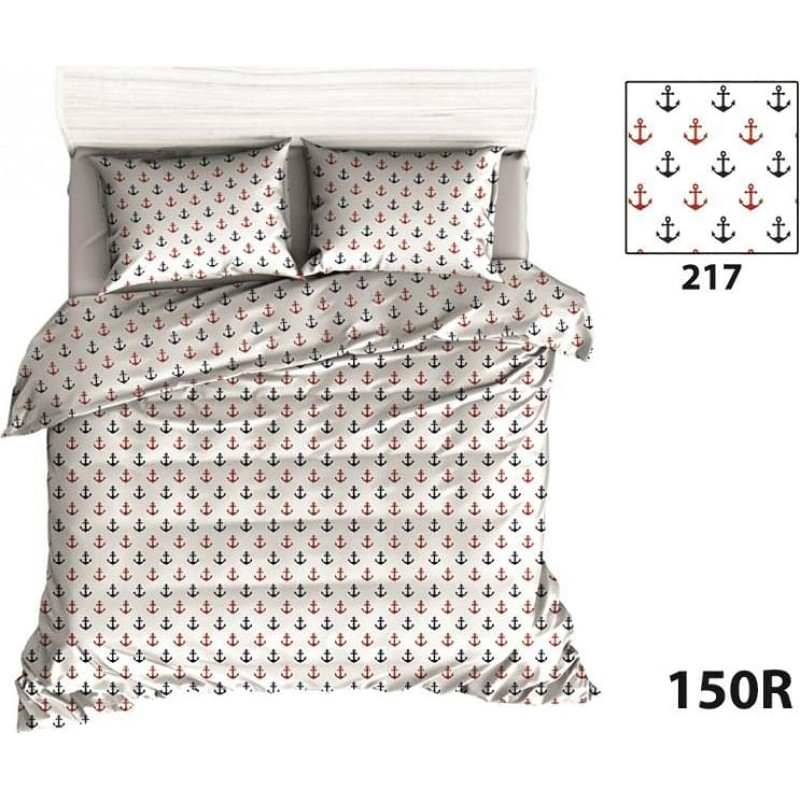 Kokvilnas gultas veļa 180x200 R150 sarkani tumši zili enkuri