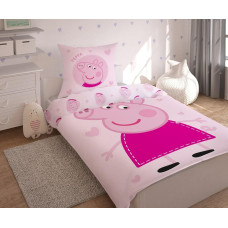 Kokvilnas gultasveļa 140x200 Peppa Pig 8850 rozā sirsniņas bērniem