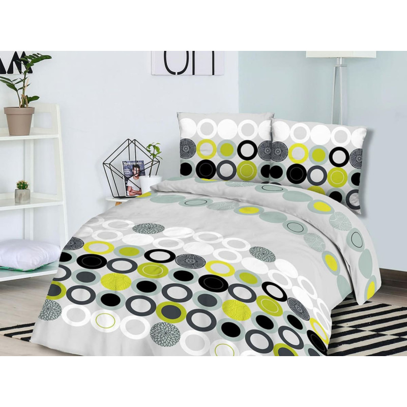 Kokvilnas gultas veļa 180x200 71435/1 apļi pelēks seladons balts melns ģeometrija Cottonlove