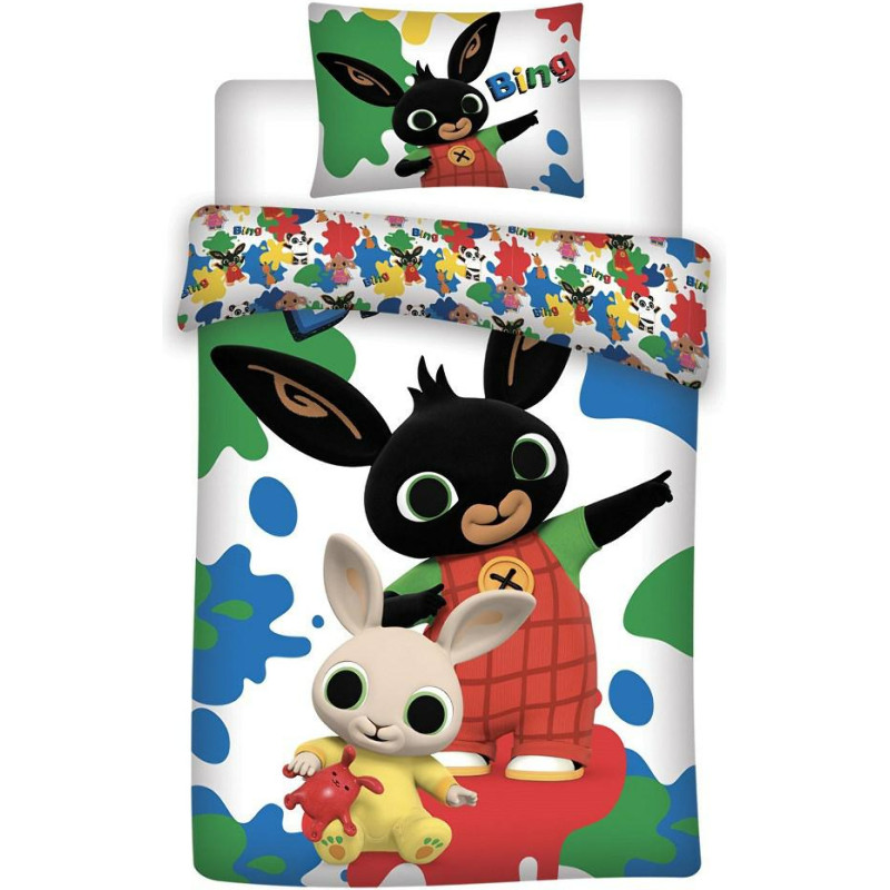 Kokvilnas gultasveļa 140x200 Rabbit Bing bunny 6298 spilvendrāna 70x90 balta zaļa sarkana dzeltena
