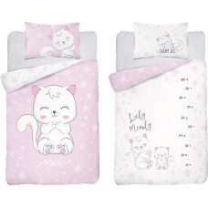 Bambusa gultasveļa 100x135 Kitten Cat rozā baltas zvaigznes 3529 A gultai abpusēja spilvendrāna 40x60 6176