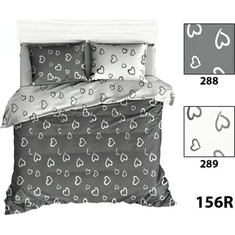 Kokvilnas gultas veļa 180x200 R156, pelēka un balta, sirds kontūras