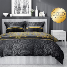 Satīna gultas veļa 140x200 3636 B Lapas Ornaments Glamour pelēks zelts austrumniecisks Sākums Satīns 2