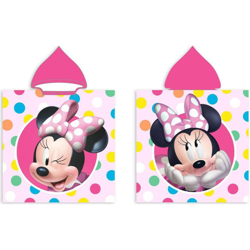 Pončo bērniem 50x100 Mini Minni Mouse rozā 8237 krāsains polka punktiņu dvielis ar kapuci bērnu meitenēm