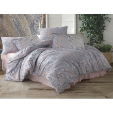 Kokvilnas gultasveļa 160x200 Firuze pelēki rozā zili ziedi Exclusive 2