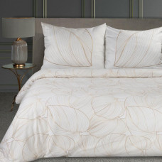 Satīna gultasveļa 220x200 Blanca 1 baltas smilškrāsas lapas Limited Collection