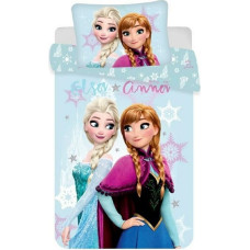 Kokvilnas gultas veļa 140x200 Frozen Frozen 8391 Anna un Elsa spilvendrāna 70x90 zilas sniegpārslas bērniem