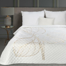Dekoratīvais gultas pārklājs 220x240 Blanca 4 baltā zelta samta lapas Limited Collection