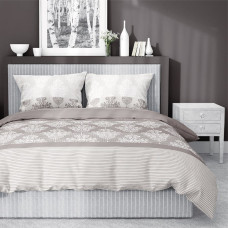 Kokvilnas gultas veļa 180x200 ornamenti 3481 B bēšs taupe Cotton 1