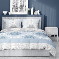 Kokvilnas gultasveļa 140x200 rozete 3844 B tumši zila pelēka Cotton 1