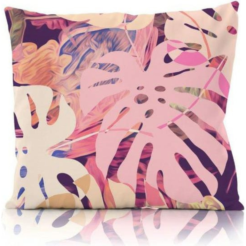 Komplektā 2 gab.kokvilnas spilvendrānas 40x40, rozā ar monstera lapām Summer Dream 003