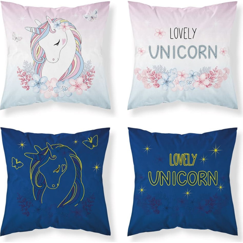 Tumsā mirdzoša spilvendrāna 40x40 kautrīgi vienradža ziedi PF 18 fluorescējoša