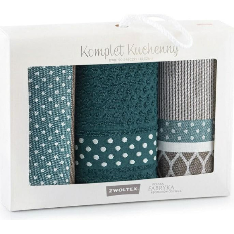 3 virtuves lupatiņu komplekts Jūras mandeļu polka punktiņi kastītē