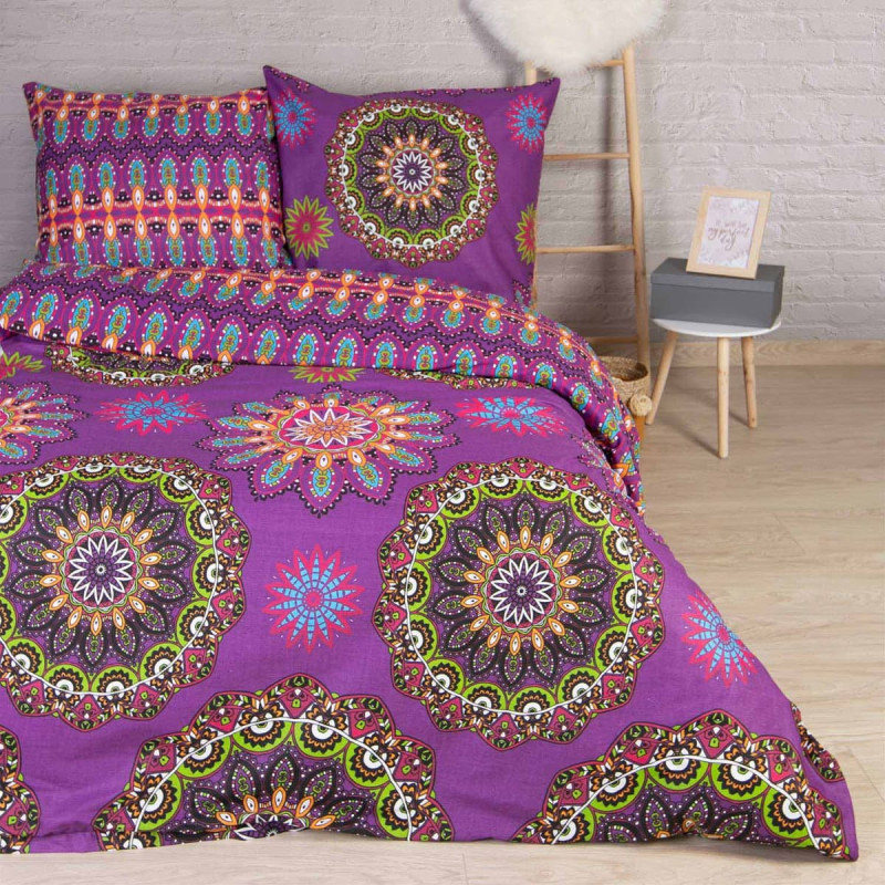 Kokvilnas gultas veļa 160x200 Hula Pink violetas krāsainas rozetes Cottonlove Exclusive 5