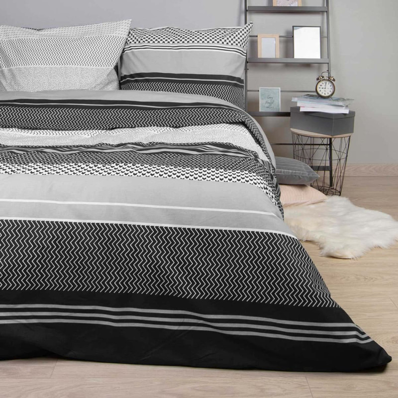 Kokvilnas gultas veļa 160x200 Zigo Grey pelēkas melnas ģeometrijas svītras Cottonlove Exclusive 5