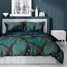 Satīna gultasveļa 160x200 zaļas lapas 4238 A Home Satin 11