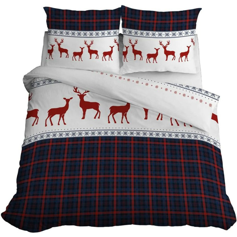 Ziemassvētku gultasveļa 160x200 tumši zili sarkani ziemeļbrieži 4257 A kokvilna 18 Ziemassvētki 2022