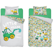 Kokvilnas gultas veļa 90x120 ekskavatori pelēki zaļa 3956 A Mayamoo 105