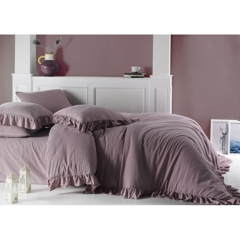 Limasso Kokvilnas gultasveļa 200x220 vir&scaron;u ar volāniem, vienkrāsains kastē Stonewashed Pale Mavue