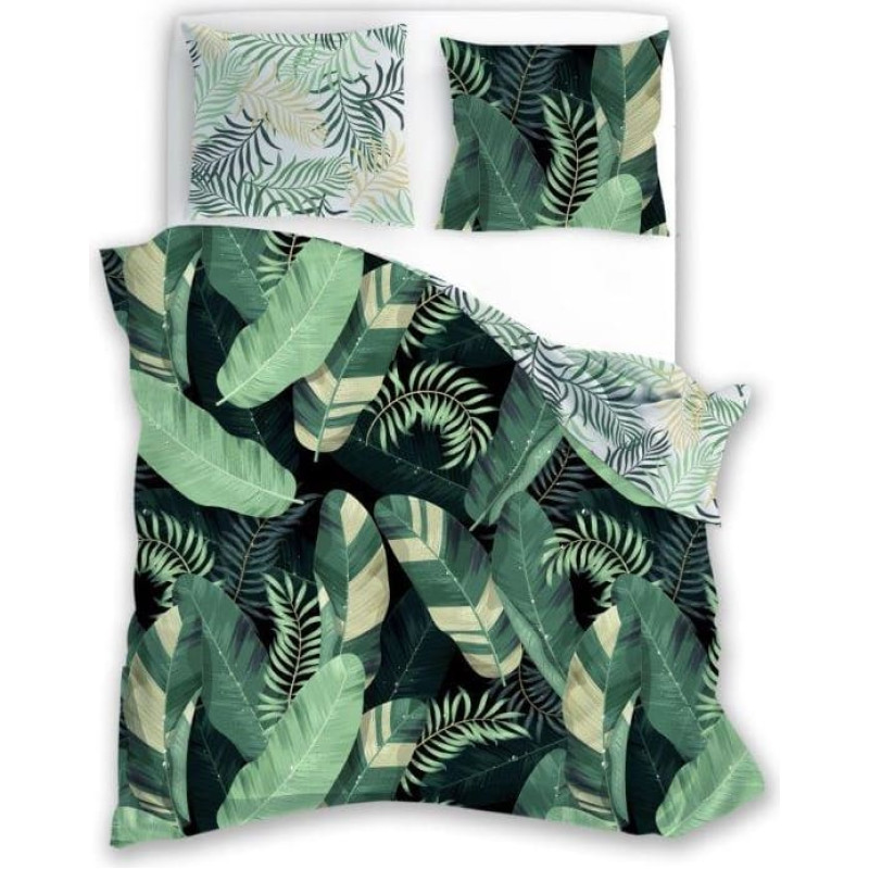 Kokvilnas gultasveļa 160x200 Trendy 011 zaļas lapas