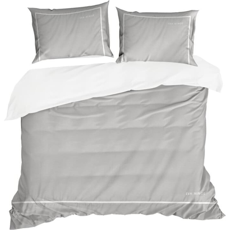 Satīna gultas veļa 220x200 Eva pelēka balta samta lente 9C Eva Minge
