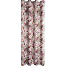 Aizkars 140x250 Lari, bēšs, rozā, ziedi, gatavs, aptumšojošs ar cilpām