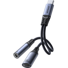 Joyroom 2in1 adaptera lādētājs + austiņas no USB-C līdz USB-C / mini ligzda 3,5 mm melna