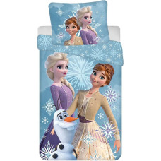Kokvilnas gultas veļa 140x200 Frozen Anna Elsa snowflakes zila spilvendrāna 60x80 JF24