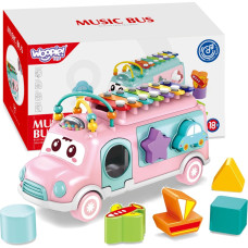 BABY muzikālais auto šķirotājs ar rozā šķīvjiem